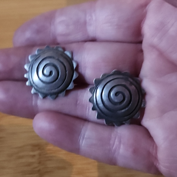 Heavy Navajo Begay Sterling Silver Choker Pendant Necklace Earrings Swirl Sun - Picture 6 of 9